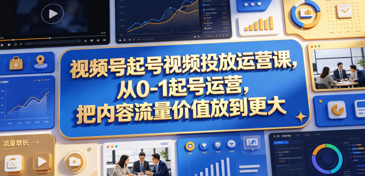 视频号起号视频投放运营课，从0-1起号运营，把内容流量价值放到更大祝你网--专注互联网创业.信息差副业研究拒绝割韭菜祝你网