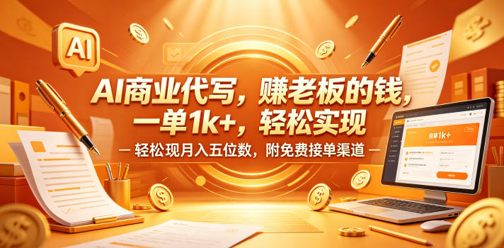 AI商业代写，賺老板的钱，一单1k+，轻松实现月入五位数，附免费接单渠道祝你网--专注互联网创业.信息差副业研究拒绝割韭菜祝你网