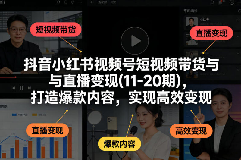 抖音小红书视频号短视频带货与直播变现(10-21期)，打造爆款内容，实现高效变现（更新05月）祝你网--专注互联网创业.信息差副业研究拒绝割韭菜祝你网