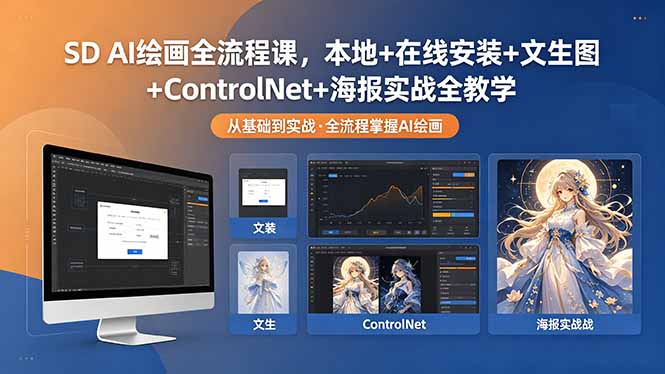 SD AI绘画全流程课，本地+在线安装+文生图+ControlNet+海报实战全教学祝你网--专注互联网创业.信息差副业研究拒绝割韭菜祝你网