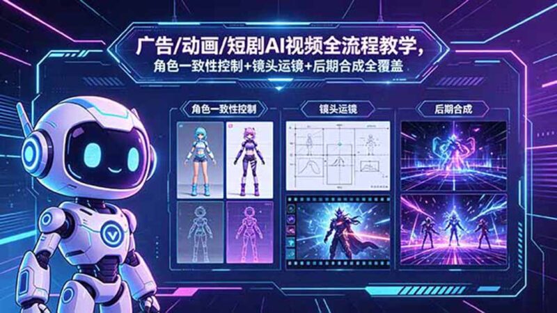 广告/动画/短剧AI视频全流程教学，角色一致性控制+镜头运镜+后期合成全覆盖祝你网--专注互联网创业.信息差副业研究拒绝割韭菜祝你网