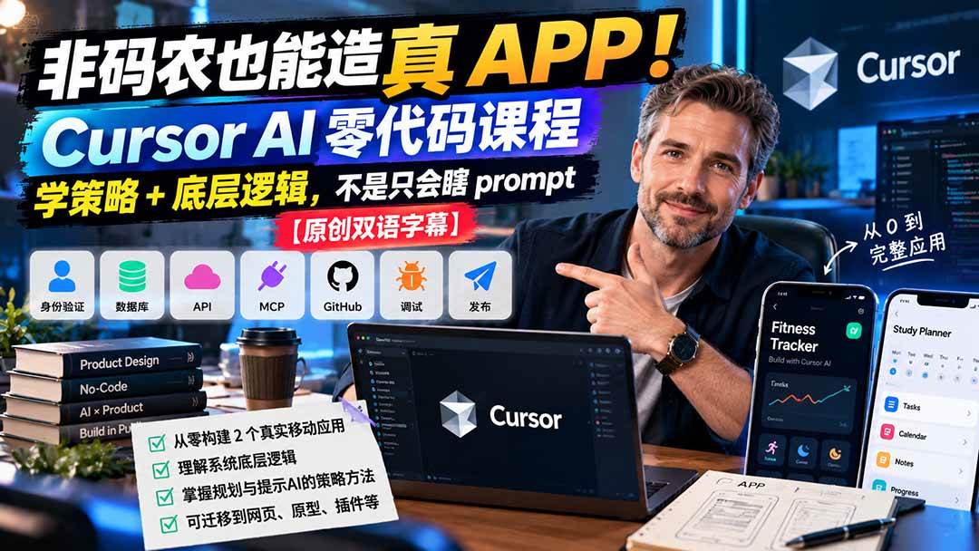 00c50feb27841fd49d6d216cb6658c2f.jpeg (20810期)非码农也能造真 APP!Cursor AI 零代码课程:学策略 + 底层逻辑,不是只会瞎 prompt【原创双语字幕】