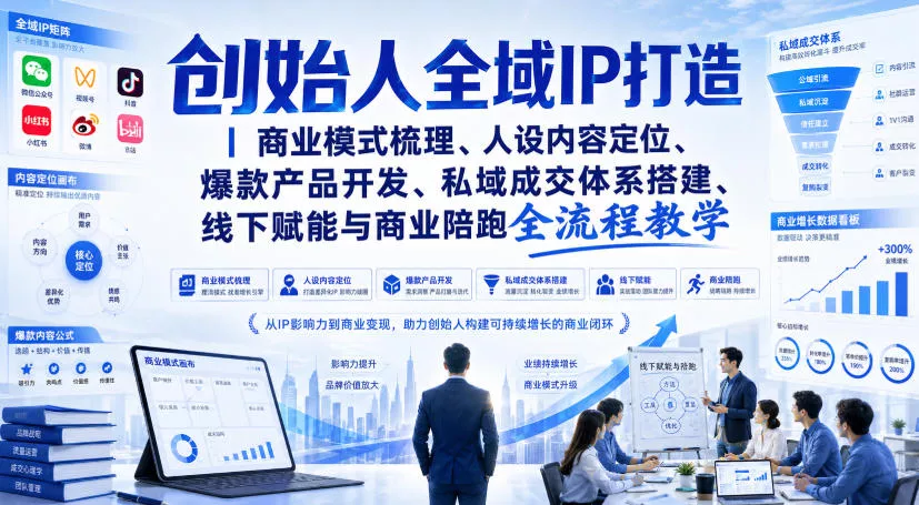 创始人全域IP打造｜商业模式梳理、人设内容定位、爆款产品开发、私域成交体系搭建、线下赋能与商业陪跑全流程教学祝你网--专注互联网创业.信息差副业研究拒绝割韭菜祝你网
