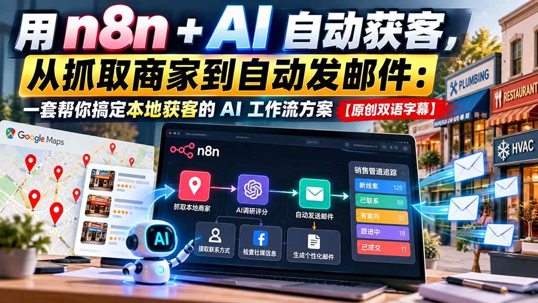 02e7aca4e925b42397ee2bc666c2c3ae.jpeg (21076期)用 n8n + AI 自动获客,从抓取商家到自动发邮件:一套帮你搞定本地获客的 AI 工作流方案【原创双语字幕】
