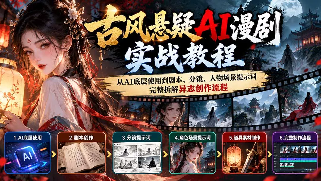 古风悬疑AI漫剧实战教程：从AI底层使用到剧本、分镜、人物场景提示词，完整拆解异志创作流程祝你网--专注互联网创业.信息差副业研究拒绝割韭菜祝你网
