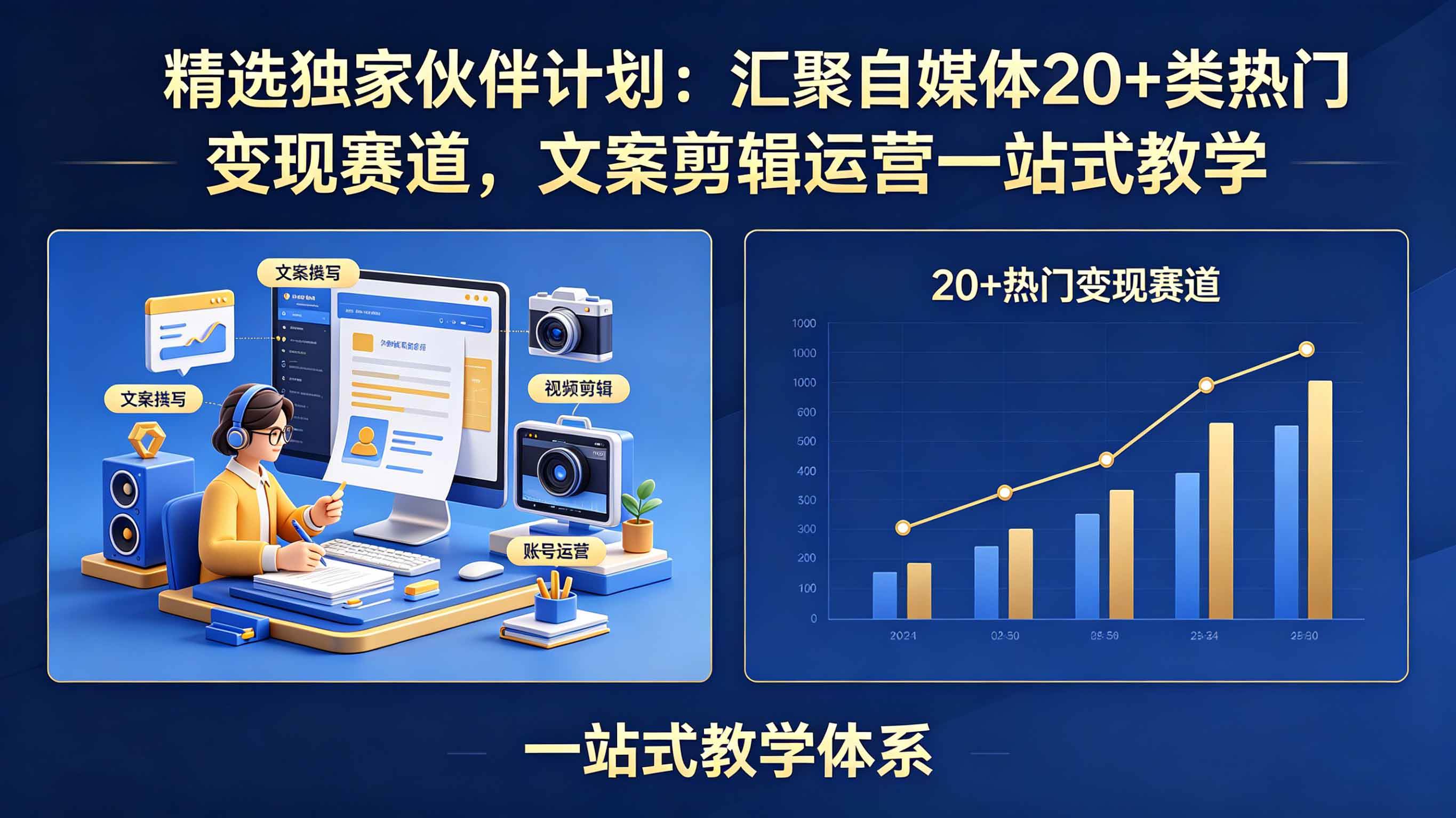 （18478期）精选独家伙伴计划：汇聚自媒体20+类热门变现赛道，文案剪辑运营一站式教学祝你网--专注互联网创业.信息差副业研究拒绝割韭菜祝你网