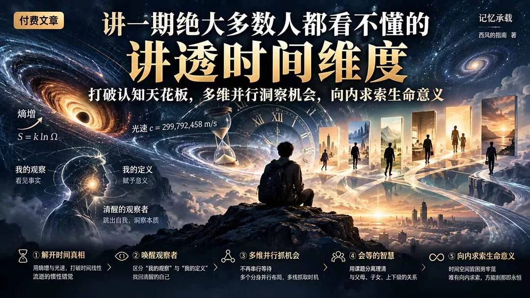 付费文章：讲一期绝大多数人都看不懂的，讲透时间维度，打破认知天花板，多维并行洞察机会，向内求索生命意义祝你网--专注互联网创业.信息差副业研究拒绝割韭菜祝你网