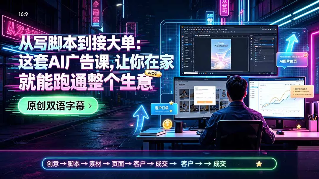 04d570ca190ebc9ac248303858a5c352.webp 从写脚本到接大单:这套AI广告课,让你在家就能跑通整个生意【原创双语字幕】