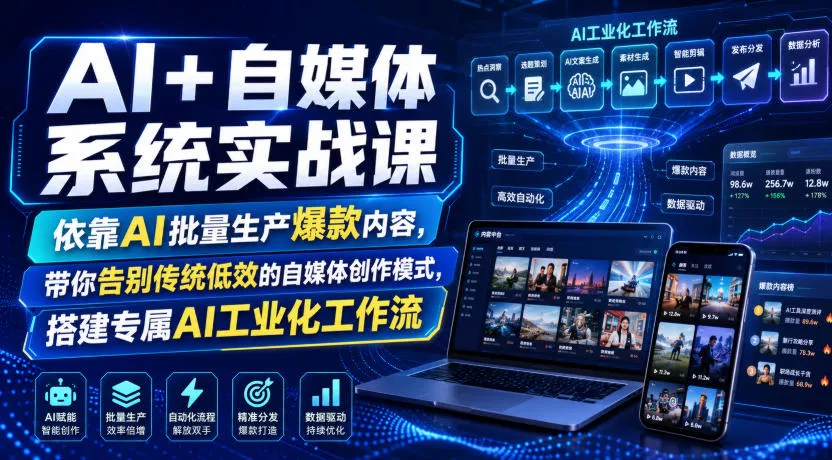 AI+自媒体系统实战课,依靠AI批量生产爆款内容,带你告别传统低效的自媒体创作模式,搭建专属AI工业化工作流祝你网--专注互联网创业.信息差副业研究拒绝割韭菜祝你网