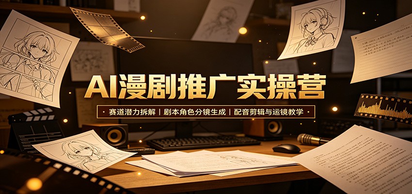 AI漫剧推广实操营：赛道潜力拆解，剧本角色分镜生成，配音剪辑与运镜教学祝你网--专注互联网创业.信息差副业研究拒绝割韭菜祝你网