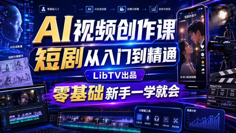 AI视频创作课,短剧从入门到精通,LibTV出品,零基础新手一学就会祝你网--专注互联网创业.信息差副业研究拒绝割韭菜祝你网