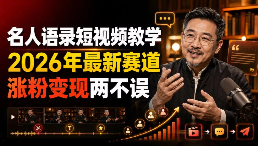 名人语录短视频教学,2026年最新赛道,涨粉变现两不误祝你网--专注互联网创业.信息差副业研究拒绝割韭菜祝你网