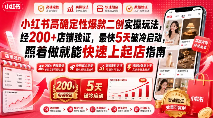 07bcc114670822984de6c5000ad080a1.webp 小红书高确定性爆款二创实操玩法,经200+店铺验证,最快5天破冷启动,照着做就能快速上起店指南