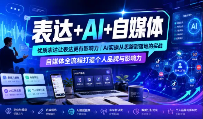 表达+AI+自媒体，优质表达让表达更有影响力|AI实操从思路到落地的实战|自媒体全流程打造个人品牌与影响力祝你网--专注互联网创业.信息差副业研究拒绝割韭菜祝你网