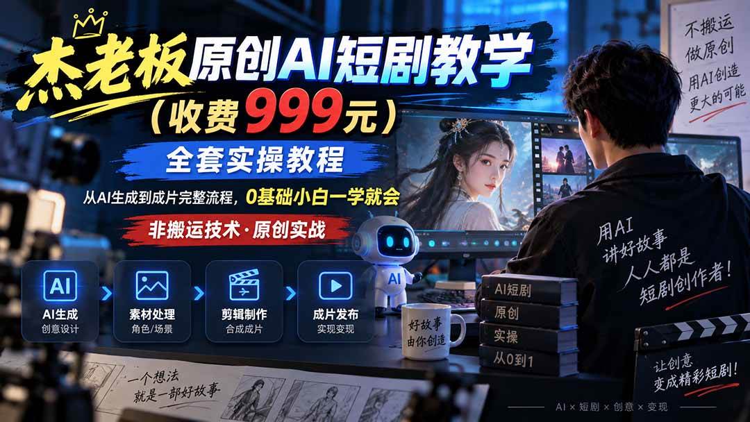 （20254期）杰老板原创AI短剧教学（收费999元），全套实操教程，0基础小白一学就会，非搬运技术祝你网--专注互联网创业.信息差副业研究拒绝割韭菜祝你网