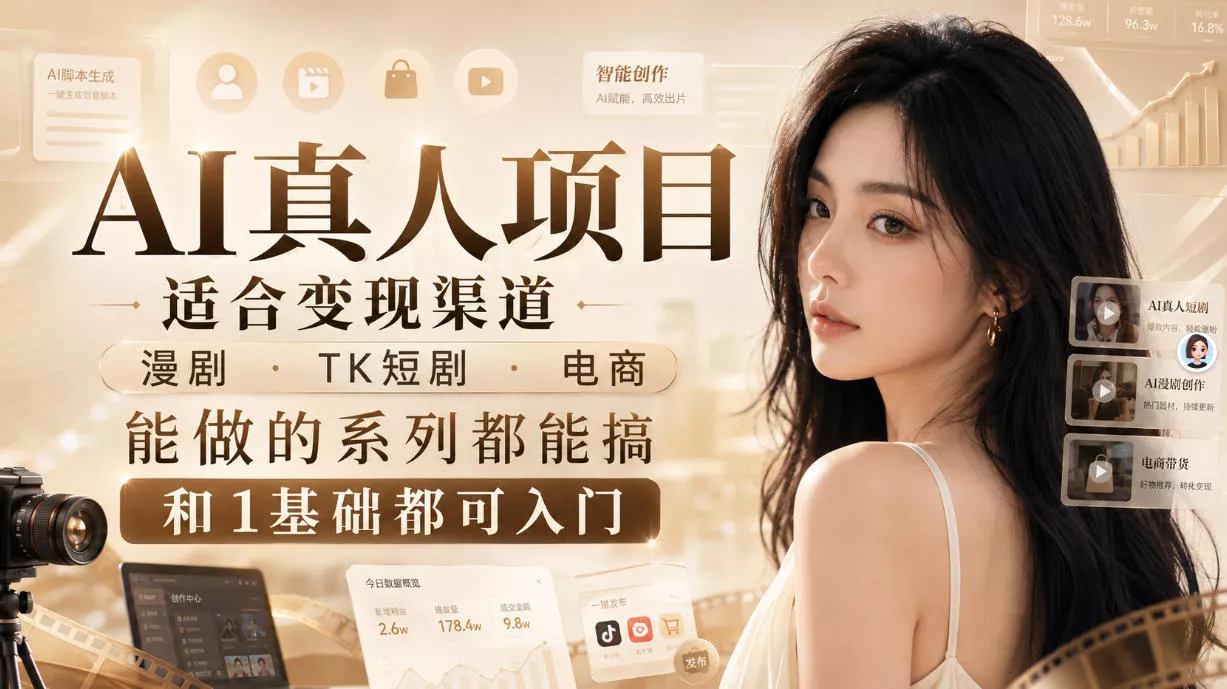 AI真人项目,适合变现渠道,漫剧,TK短剧,电商,能做的系列都能搞,0和1基础都可入门祝你网--专注互联网创业.信息差副业研究拒绝割韭菜祝你网