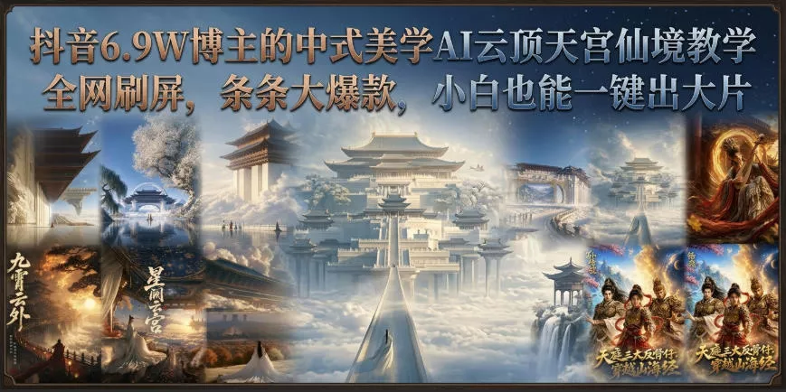 抖音6.9W博主的中式美学AI云顶天宫仙境教学,全网刷屏,条条大爆款,小白也能一键出大片祝你网--专注互联网创业.信息差副业研究拒绝割韭菜祝你网