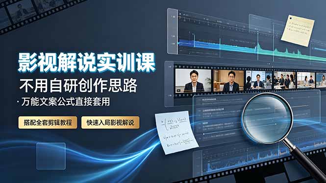 影视解说实训课:不用自研创作思路,万能文案公式直接套用,搭配全套剪辑教程,快速入局影视解说祝你网--专注互联网创业.信息差副业研究拒绝割韭菜祝你网