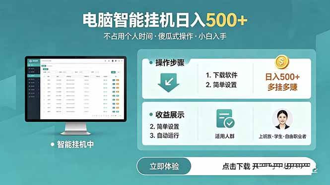 （18554期）AI全自动挂机项目，电脑端轻松运行，稳定日入500+，零门槛上手祝你网--专注互联网创业.信息差副业研究拒绝割韭菜祝你网