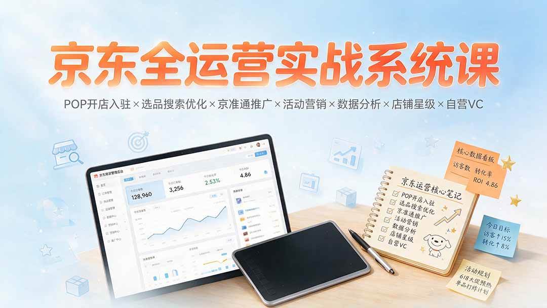（19581期）京东全运营实战系统课：POP开店入驻×选品搜索优化×京准通推广×活动营销×数据分析×店铺星级×自营VC祝你网--专注互联网创业.信息差副业研究拒绝割韭菜祝你网