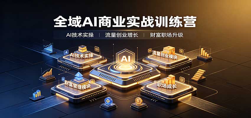 099448cb27080066ae47885f80d7462f.jpeg 全域AI商业实战训练营:涵盖AI技术实操、流量创业、财富管理与职场成长全体系内容