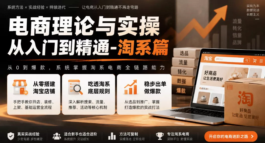 电商理论与实操从入门到精通-淘系篇,从零搭建淘宝店铺,吃透淘系底层规则,稳步出单做爆款祝你网--专注互联网创业.信息差副业研究拒绝割韭菜祝你网