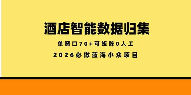 （18500期）酒店智能数据归集，小众蓝海已经稳定半年之久，单窗口70+零成本矩阵开干祝你网--专注互联网创业.信息差副业研究拒绝割韭菜祝你网