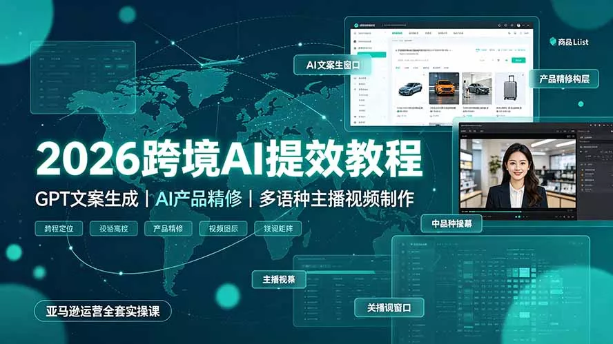 2026跨境AI提效教程·GPT文案生成|AI产品精修|多语种主播视频制作,亚马逊运营全套实操课祝你网--专注互联网创业.信息差副业研究拒绝割韭菜祝你网