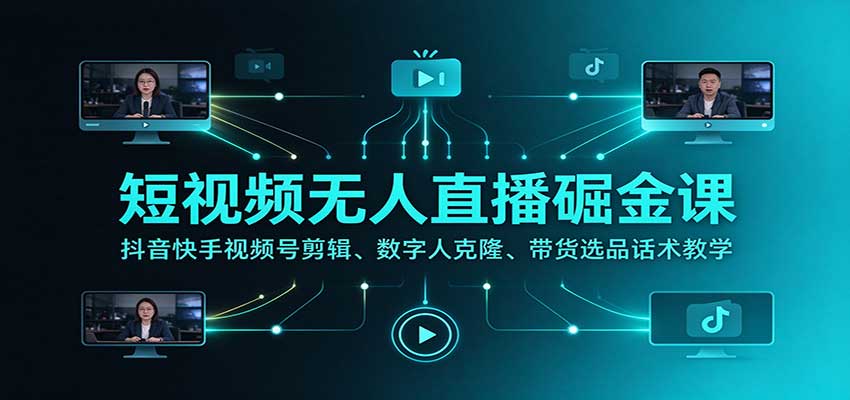 0b8c8253b088f2edaa509f2297bb708e.jpeg 短视频无人直播掘金课:抖音快手视频号剪辑、数字人克隆、带货选品话术教学