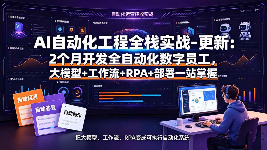 (19279期)AI自动化工程全栈实战-更新:2个月开发全自动化数字员工,大模型+工作流+RPA+部署一站式掌握祝你网--专注互联网创业.信息差副业研究拒绝割韭菜祝你网