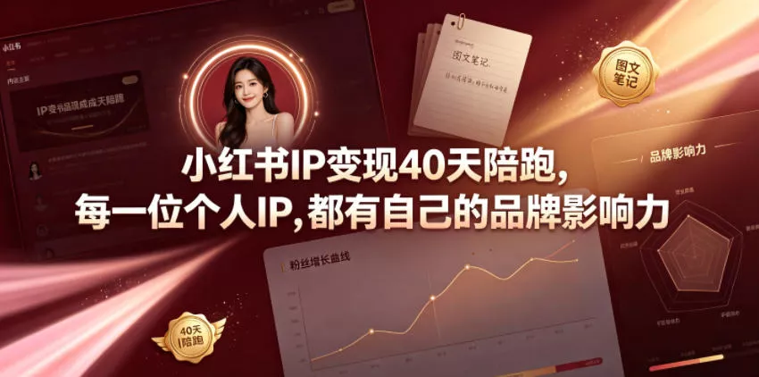 小红书IP变现40天陪跑，每一位个人IP，都有自己的品牌影响力祝你网--专注互联网创业.信息差副业研究拒绝割韭菜祝你网