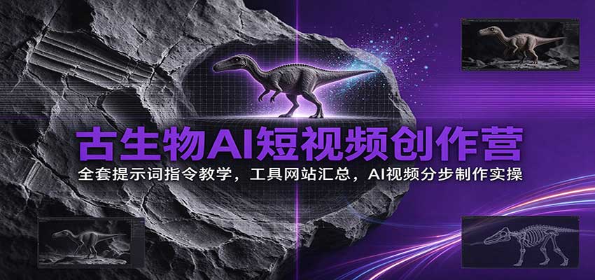 古生物AI短视频创作营:全套提示词指令教学,工具网站汇总,AI视频分步制作实操祝你网--专注互联网创业.信息差副业研究拒绝割韭菜祝你网