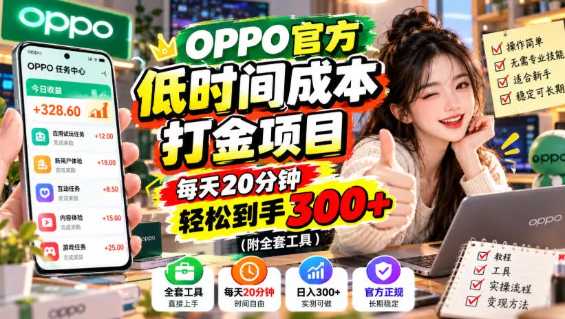 OPPO官方低时间成本打金项目，每天20分钟，轻松到手300+(附全套工具)【揭秘】祝你网--专注互联网创业.信息差副业研究拒绝割韭菜祝你网