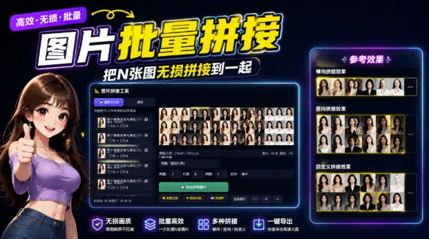 0c9eb9b432f4c022ead52dfff641556b.webp 图片批量拼接,把N张图无损拼接到一起,支持横向、竖向、自定义等功能