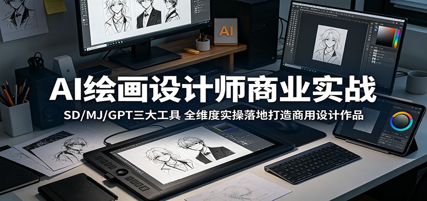 AI绘画设计师商业实战:SD/MJ/GPT三大工具,全维度实操落地打造商用设计作品祝你网--专注互联网创业.信息差副业研究拒绝割韭菜祝你网