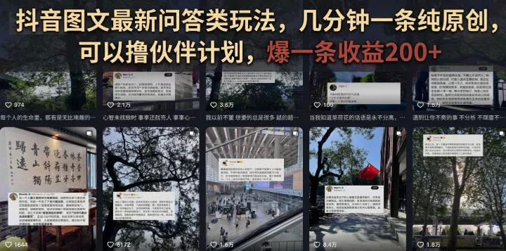 0d0f56d7de066697a401369c5618f6f1.webp 抖音图文最新问答类玩法,几分钟一条纯原创,可以撸伙伴计划,爆一条收益200+