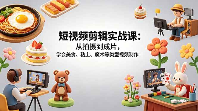（18375期）短视频剪辑实战课：从拍摄到成片，学会美食、粘土、魔术等类型视频制作祝你网--专注互联网创业.信息差副业研究拒绝割韭菜祝你网