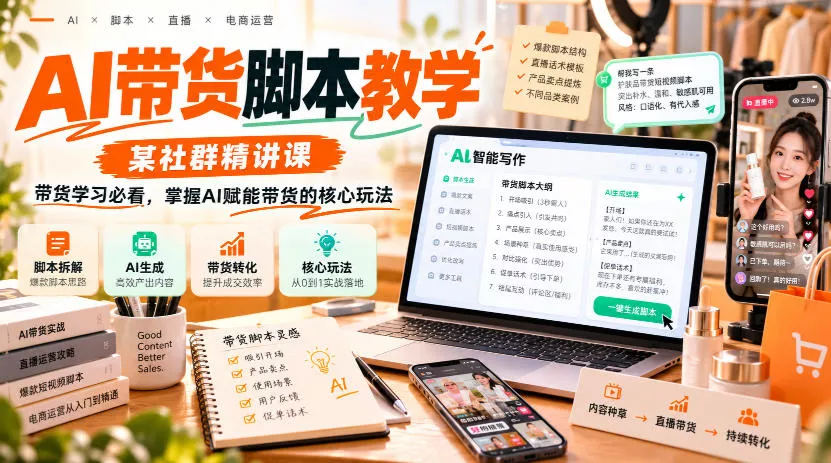 AI带货脚本教学,某社群精讲课,带货学习必看,掌握AI赋能带货的核心玩法祝你网--专注互联网创业.信息差副业研究拒绝割韭菜祝你网