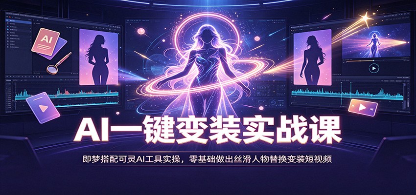 AI一键变装实战课:即梦搭配可灵AI工具实操,零基础做出丝滑人物替换变装短视频祝你网--专注互联网创业.信息差副业研究拒绝割韭菜祝你网