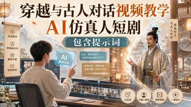 穿越与古人对话视频教学,AI仿真人短剧,包含提示词祝你网--专注互联网创业.信息差副业研究拒绝割韭菜祝你网