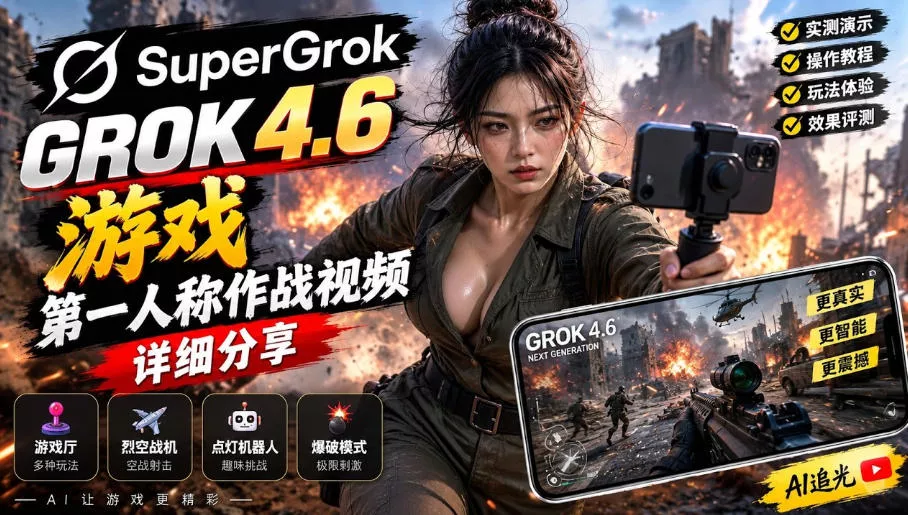 0f914dfc81068731f953382683515149.webp Grok 4.6也能做游戏?第一人称作战视频实测|玩法详细讲解