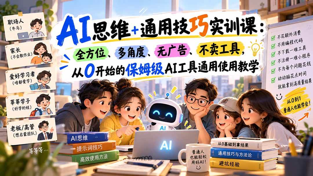 0f9adfe3c2f4f9381821b1170b643f65.jpeg (20680期)AI思维+通用技巧实训课:全方位、多角度、无广告、不卖工具,从0开始的保姆级AI工具通用使用教学