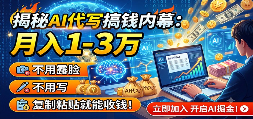 揭秘AI代写搞钱内幕:月入1-3万,不用露脸不用写,复制粘贴就能收钱!祝你网--专注互联网创业.信息差副业研究拒绝割韭菜祝你网