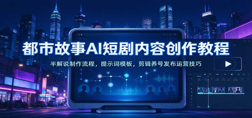 都市故事AI短剧内容创作教程:半解说制作流程,提示词模板,剪辑养号发布运营技巧祝你网--专注互联网创业.信息差副业研究拒绝割韭菜祝你网