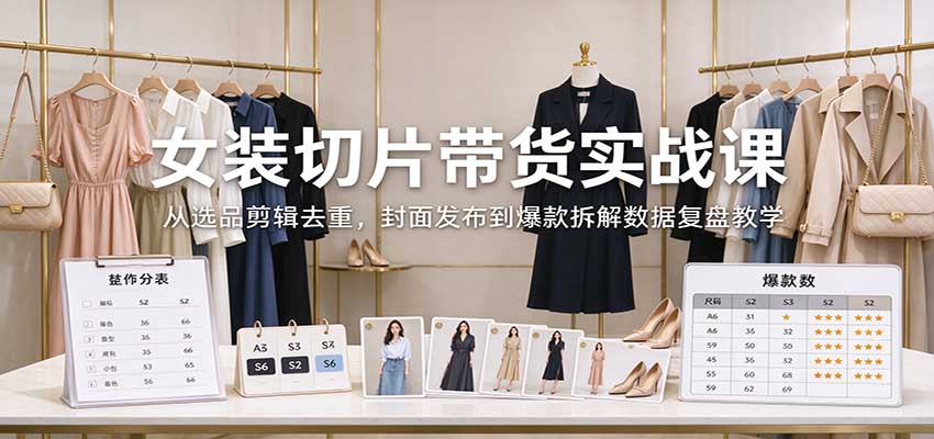 女装切片带货实战课:从选品剪辑去重,封面发布到爆款拆解数据复盘教学祝你网--专注互联网创业.信息差副业研究拒绝割韭菜祝你网