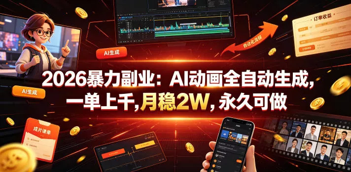 2026暴力副业：AI动画全自动生成，一单上千，月稳2W，永久可做【揭秘】祝你网--专注互联网创业.信息差副业研究拒绝割韭菜祝你网