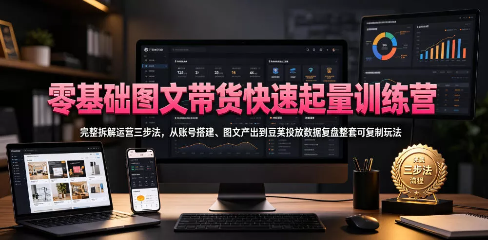 10ade5dfbdf8778ce72256a641e77c1d.webp 零基础图文带货快速起量训练营,完整拆解运营三步法,从账号搭建、图文产出到豆荚投放数据复盘整套可复制玩法