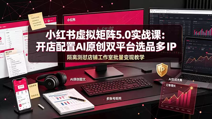 小红书虚拟矩阵5.0实战课:开店配置|AI原创|双平台选品|多IP隔离|测怼店铺工作室批量变现实操教学祝你网--专注互联网创业.信息差副业研究拒绝割韭菜祝你网