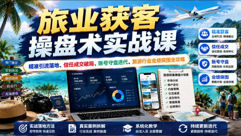 旅业获客操盘术实战课|精准引流落地、信任成交破局、账号守盘迭代、旅游行业业绩突围全攻略祝你网--专注互联网创业.信息差副业研究拒绝割韭菜祝你网
