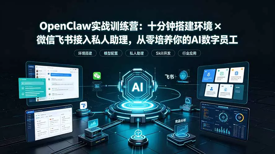 OpenClaw实战特训营:十分钟搭建环境×微信飞书接入私人助理,从零培养你的AI数字员工祝你网--专注互联网创业.信息差副业研究拒绝割韭菜祝你网